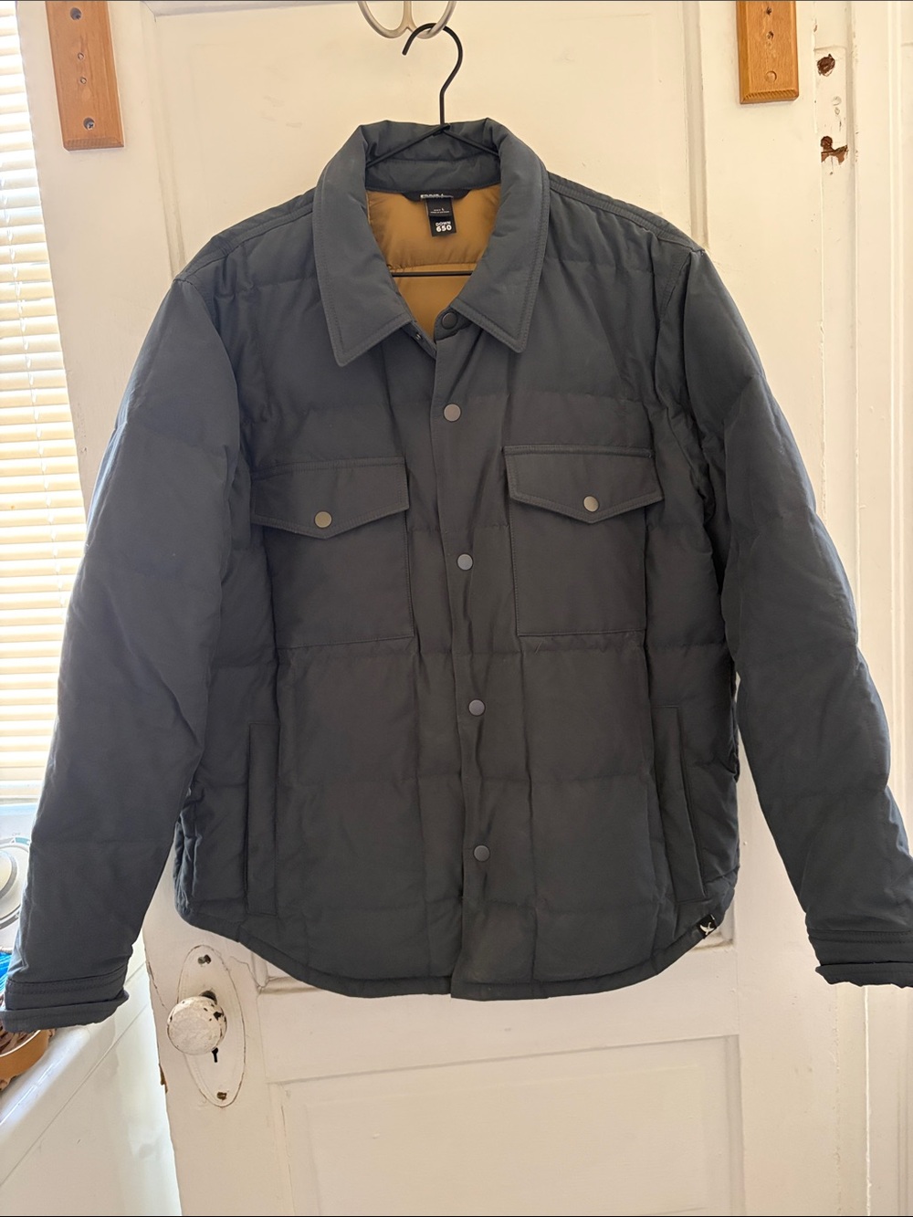 Eddie Bauer Men's Down Quilted Puffer Jacket - Slate Blue with Tan Lining